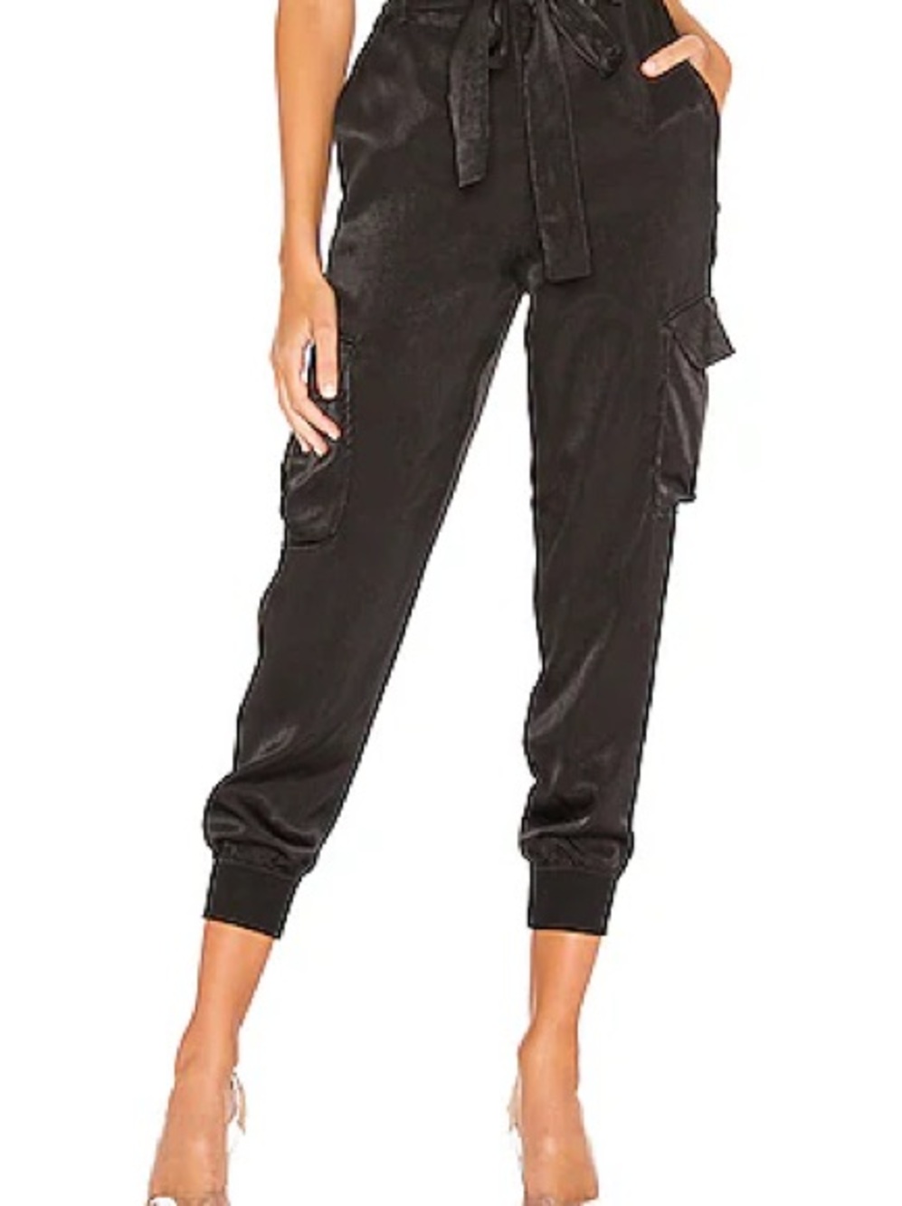 Lovers + Friends Black Frida Satin Cargo Joggers